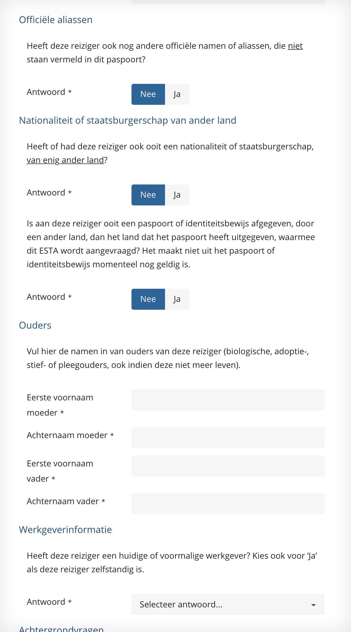 ESTA-formulier: de overige persoonlijke gegevens