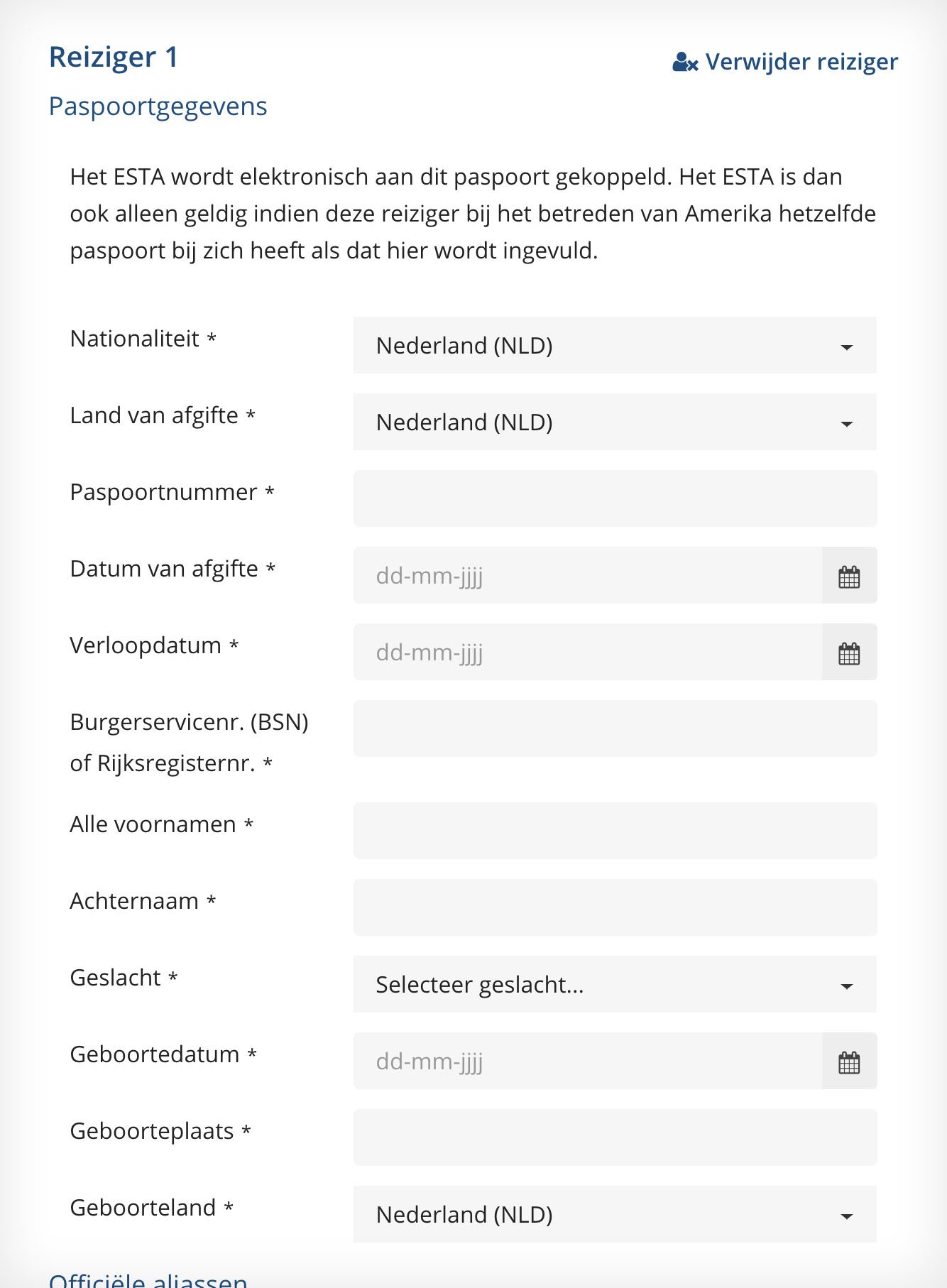 ESTA-formulier: de paspoortgegevens